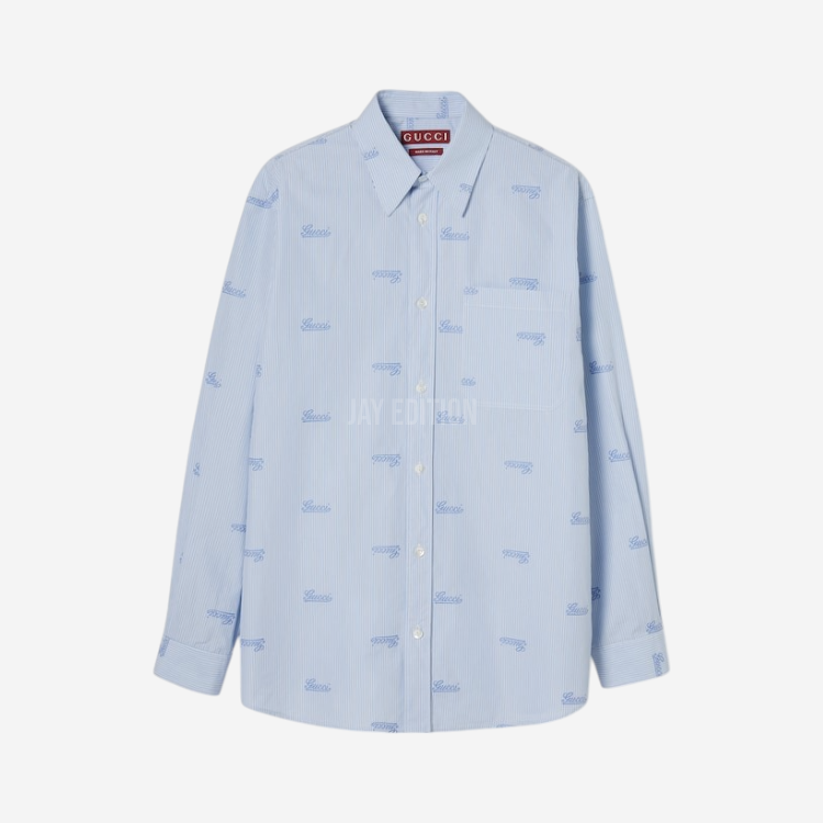 구찌 자수 스트라이프 코튼 셔츠