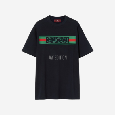 구찌 프린트 코튼 저지 티셔츠