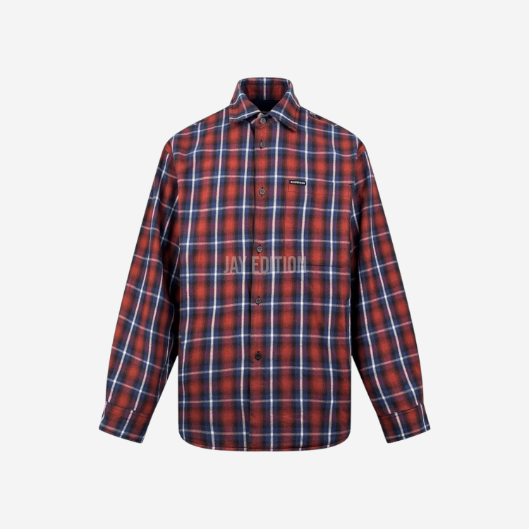 발렌시아가 로고 탭 체크 코튼 셔츠