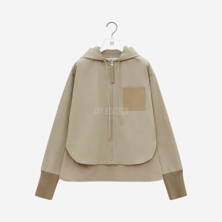 로에베 코튼 & 실크 베이지 트렌치 후드 자켓