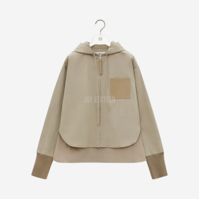 로에베 코튼 & 실크 베이지 트렌치 후드 자켓