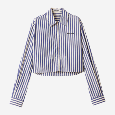 미우미우 스트라이프 포플린 셔츠 아이보리 블루