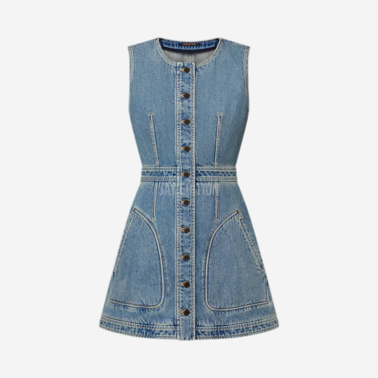 루이비통 버튼 프론트 데님 드레스