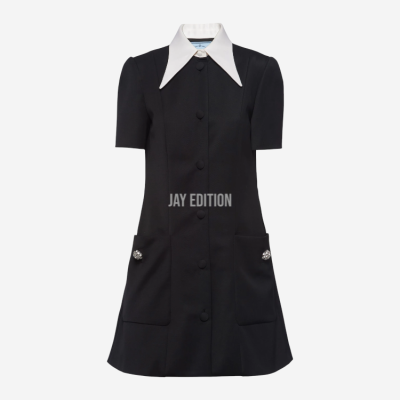 프라다 콘트라스트 칼라 버튼다운 미니 드레스