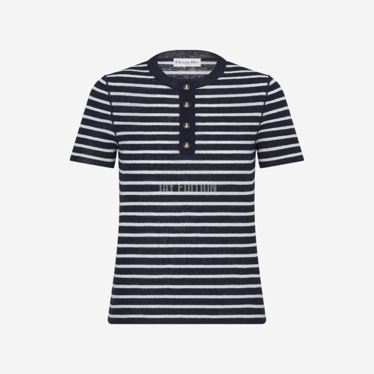 디올 마리니에르 네이비 린넨 반소매 니트