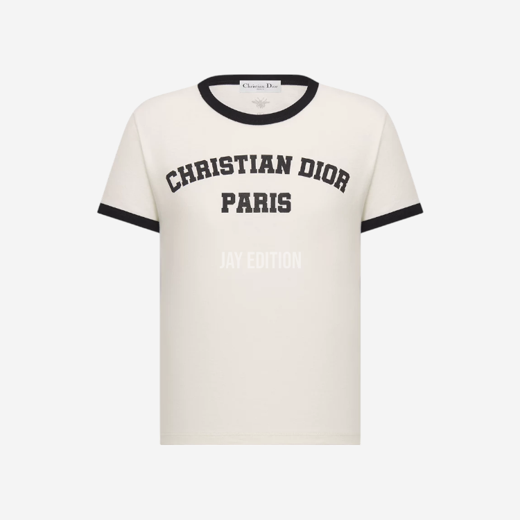 디올 화이트 & 블랙 코튼 린넨 저지 티셔츠