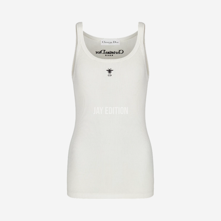 디올 화이트 리브드 코튼 탱크탑