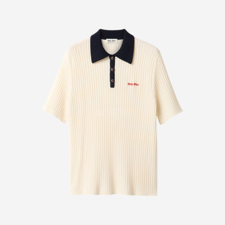 미우미우 립 조직 캐시미어 폴로 니트