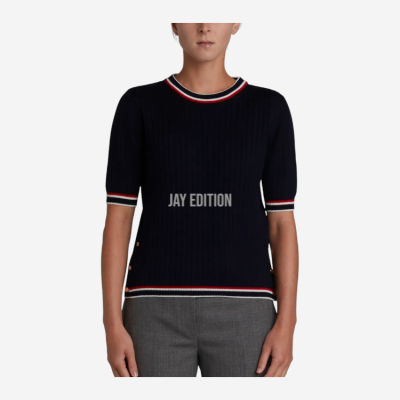 톰브라운 스트라이프 트리밍 니트 탑