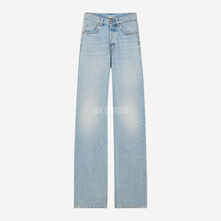 생로랑 미시간 블루 데님 v 웨이스트 롱 배기 진