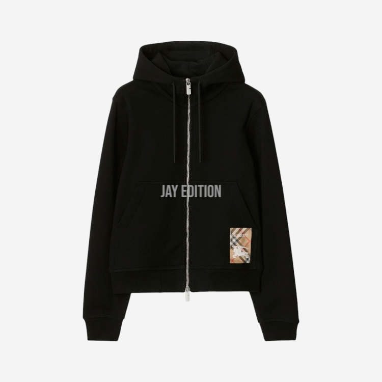 버버리 체크 라 벨코튼 지퍼 후드 티셔츠