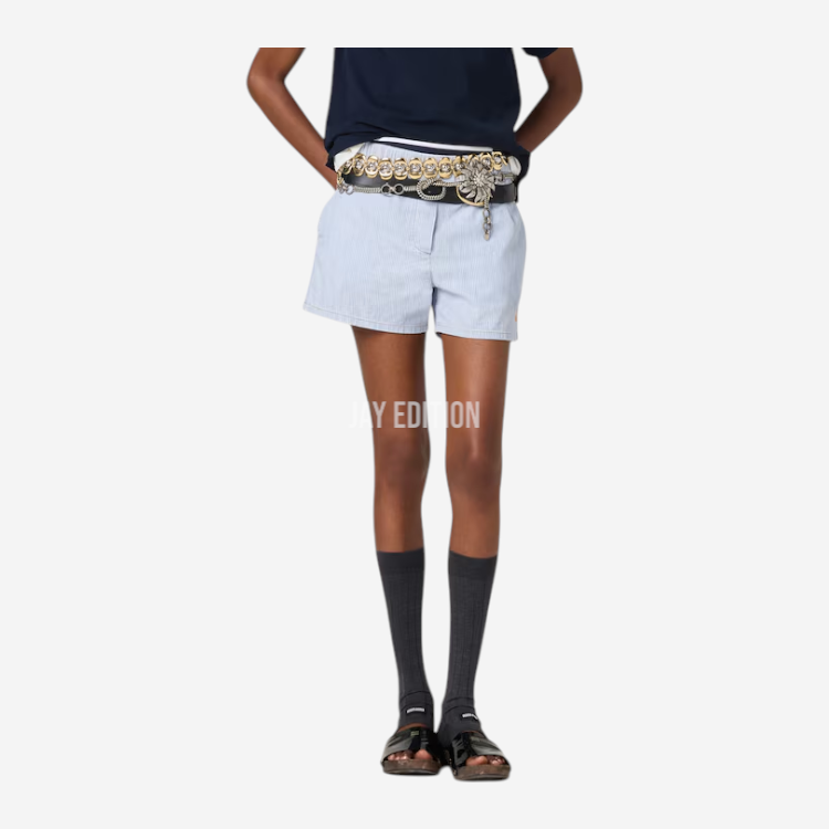 미우미우 스트라이프 샴브레이이 버뮤다 팬츠