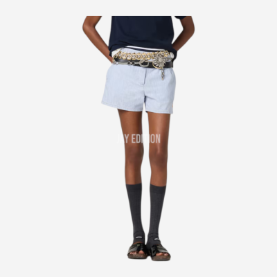 미우미우 스트라이프 샴브레이이 버뮤다 팬츠