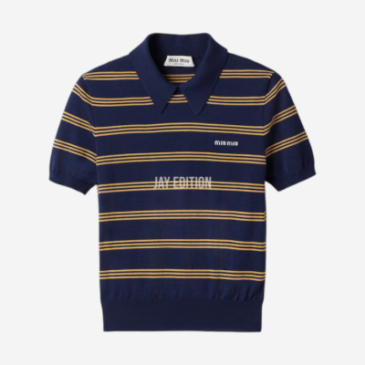 미우미우 스트라이프 캐시미어 실크 폴로 스웨터